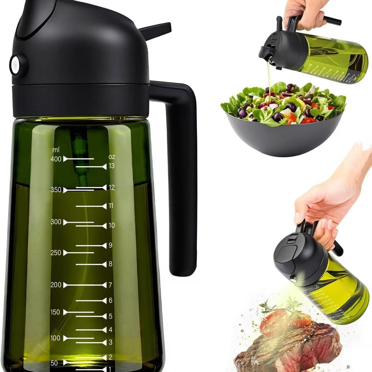 Auralis Glass Oil Dispenser — Premium Spray & Pour Bottle with Measuring Scale