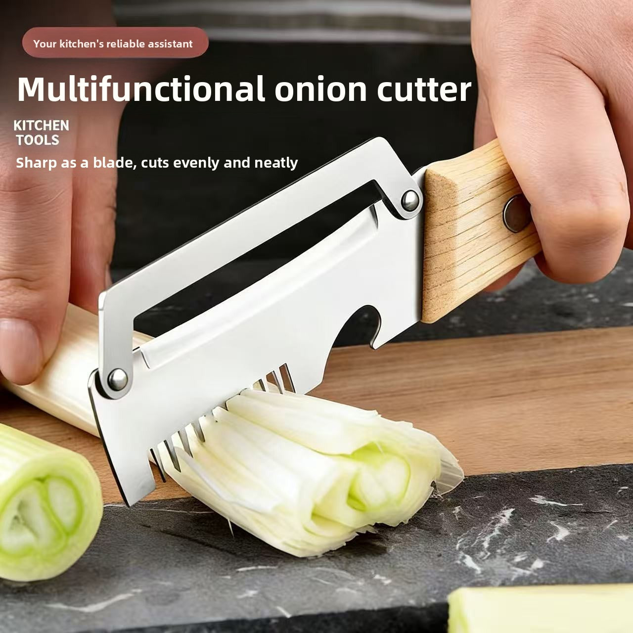 ChefEdge Duo Wood-Handle Peeler & Scallion Slicer — 2-in-1 Stainless Kitchen Tool