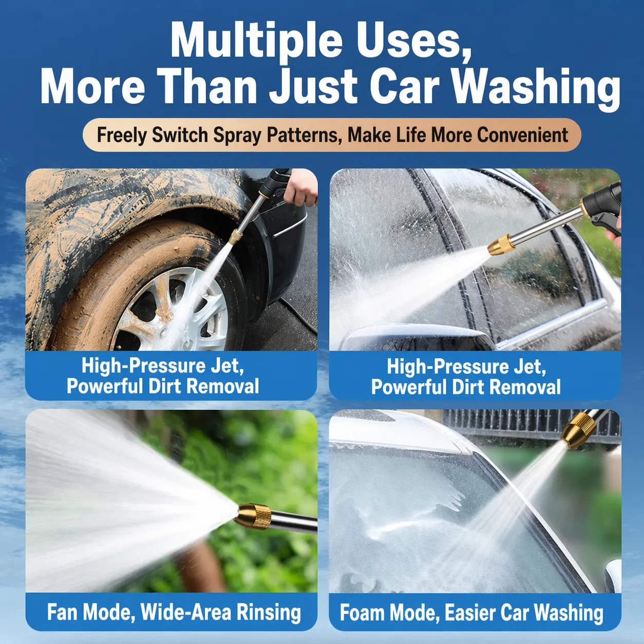 HydroJet High-Pressure Hose Nozzle — Adjustable Spray for Cars, Patios & Garden