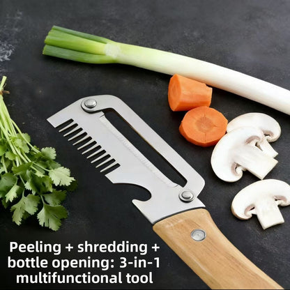 ChefEdge Duo Wood-Handle Peeler & Scallion Slicer — 2-in-1 Stainless Kitchen Tool