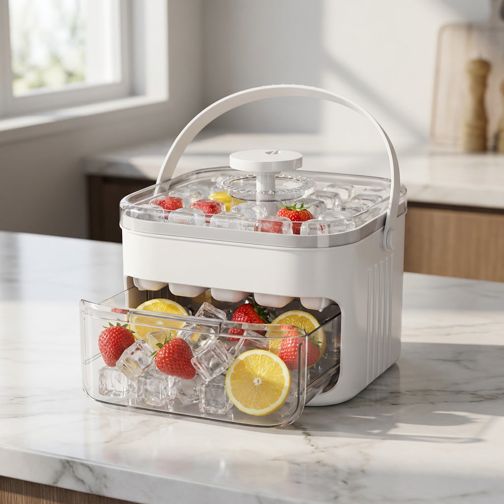 Arctic Press Ice Cube Maker with Storage Lid — 50 Grid Double-Layer Tray