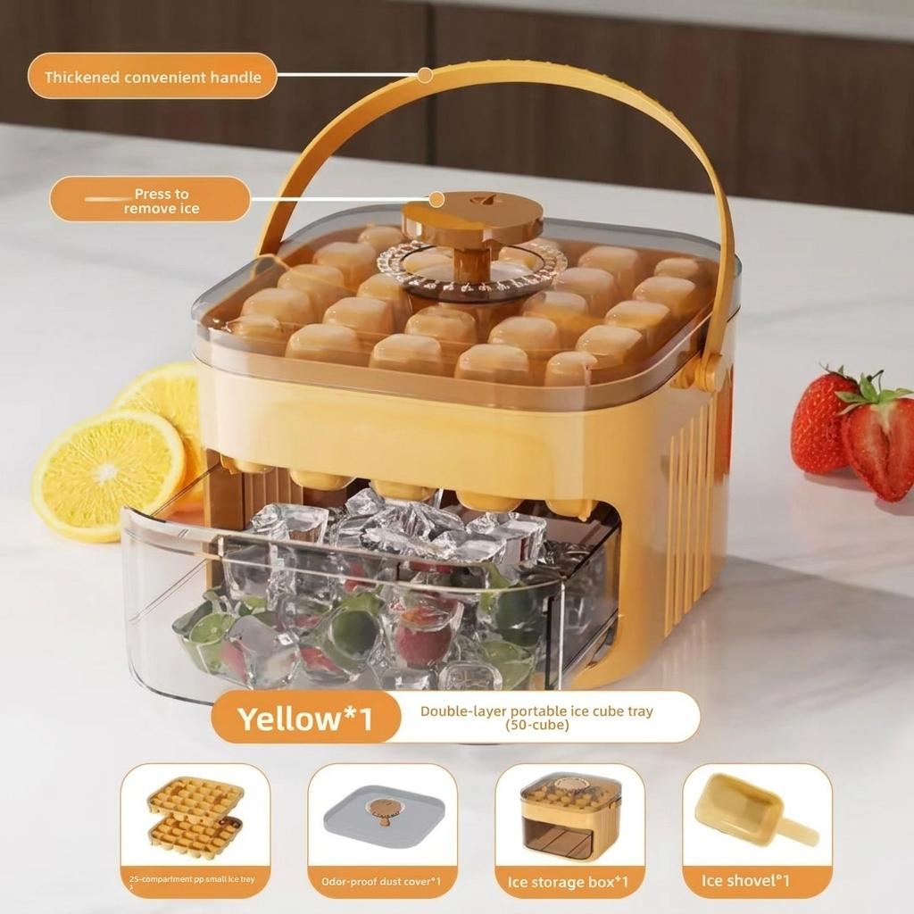 Arctic Press Ice Cube Maker with Storage Lid — 50 Grid Double-Layer Tray